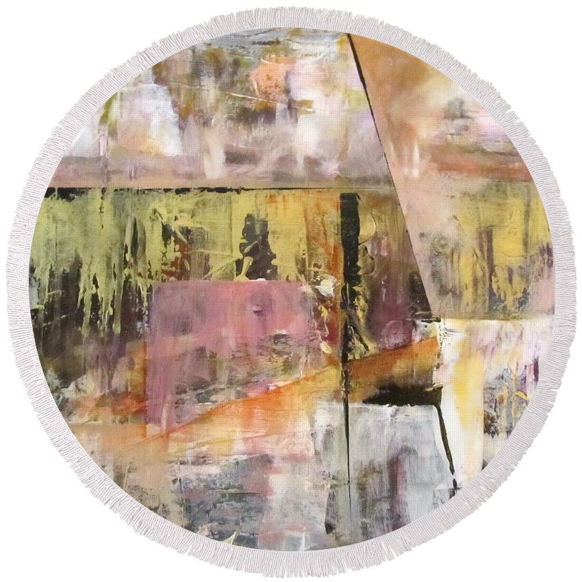 Abstract Round Beach Towel featuring the painting Transmogrification by Barbara O'Toole