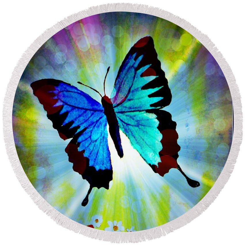 Butterfly Round Beach Towel featuring the mixed media Transformation by Leanne Seymour