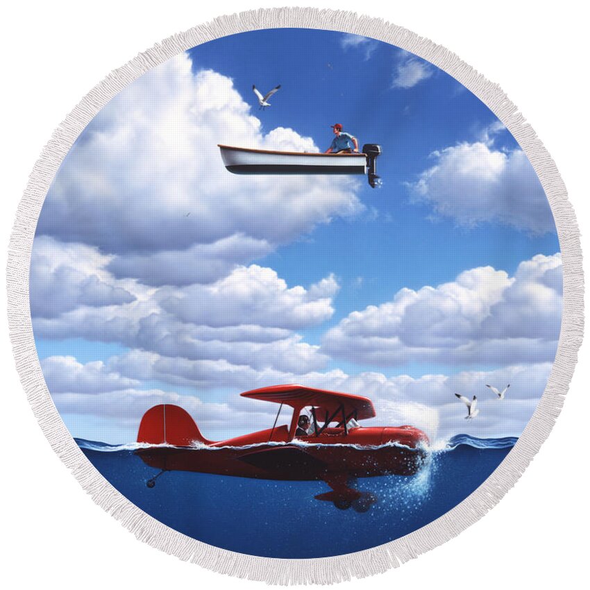 Boat Round Beach Towel featuring the painting Transportation by Jerry LoFaro