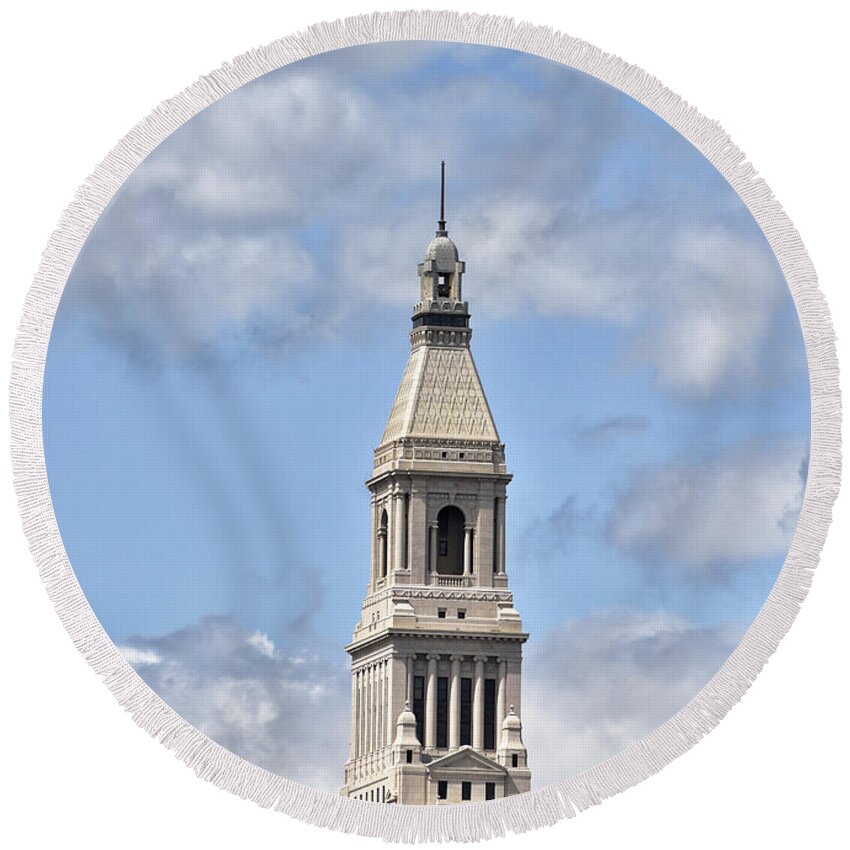 travelers Tower Round Beach Towel featuring the photograph Travelers Tower in Hartford Connecticut by Brendan Reals
