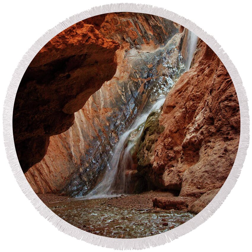 Cave Round Beach Towel featuring the photograph Travertine Falls by Leda Robertson