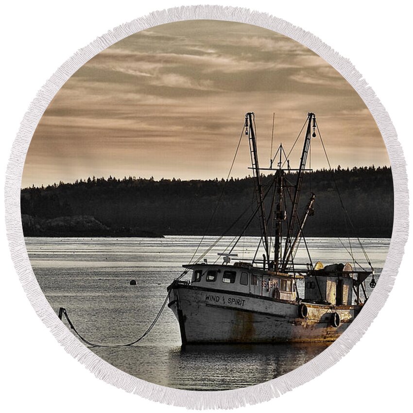 Outdoor Round Beach Towel featuring the photograph Trawler Sunrise #2 by Stuart Litoff