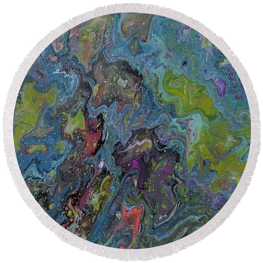 Abstract Round Beach Towel featuring the painting Treasure by Sandy Dusek