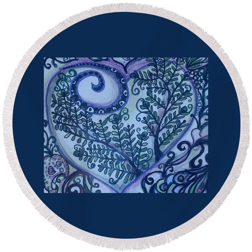  Round Beach Towel featuring the drawing Tree Heart by Jan Pellizzer