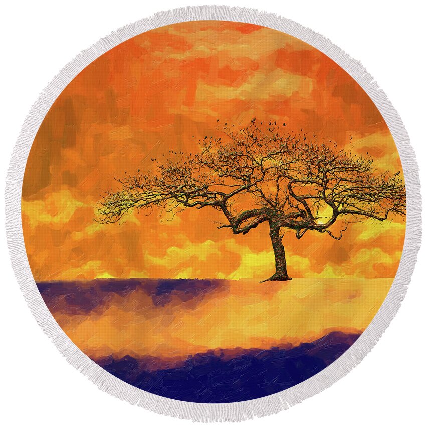 'abstracts Plus' Collection By Serge Averbukh Round Beach Towel featuring the digital art Tree of Life - Golden Fog by Serge Averbukh