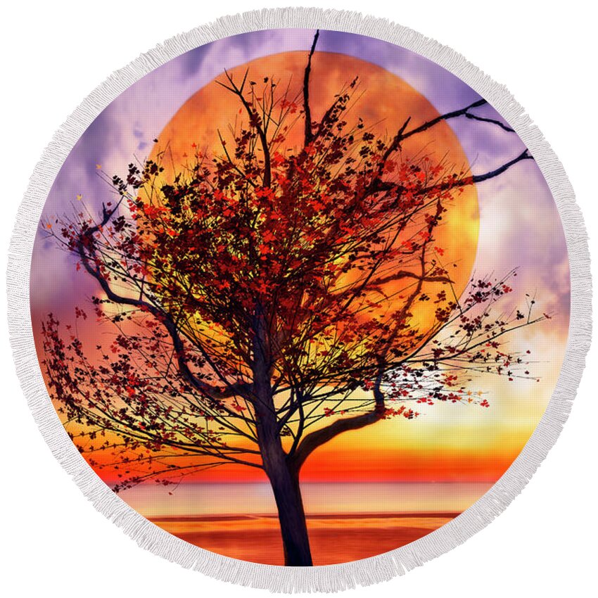 Clouds Round Beach Towel featuring the photograph Tree on Fire by Debra and Dave Vanderlaan