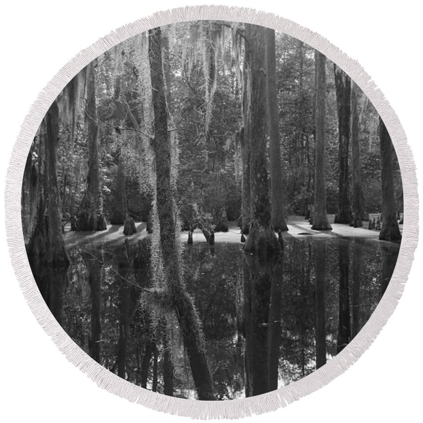  Round Beach Towel featuring the photograph Trees In Water by Rose Benson