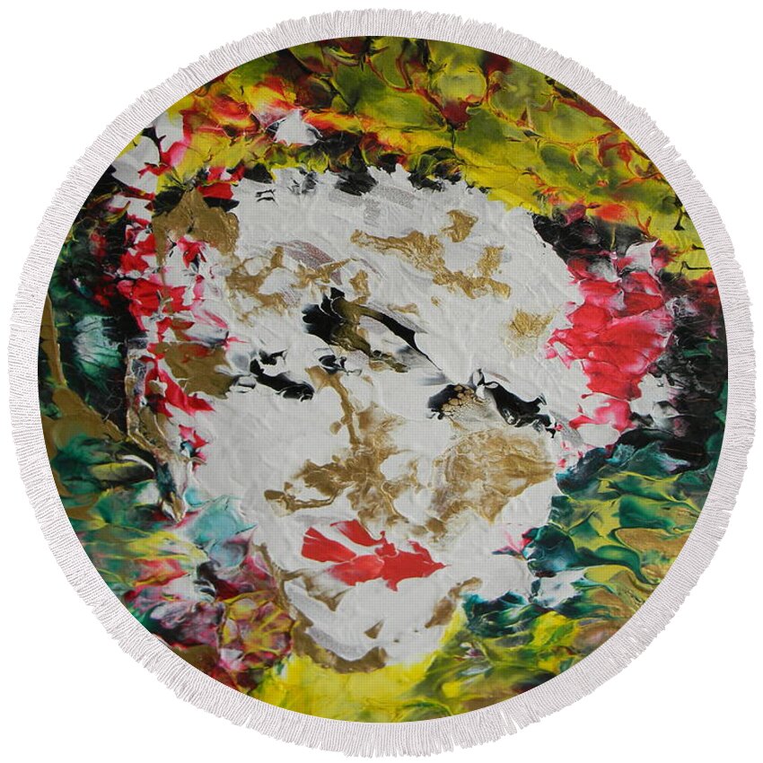 Trinity Round Beach Towel featuring the painting Trinity Panel Three by Marwan George Khoury