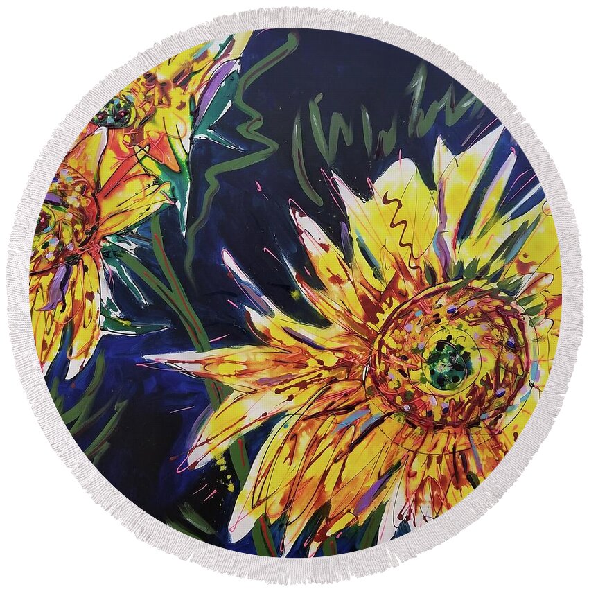 Floral Round Beach Towel featuring the painting Trio by Catherine Gruetzke-Blais