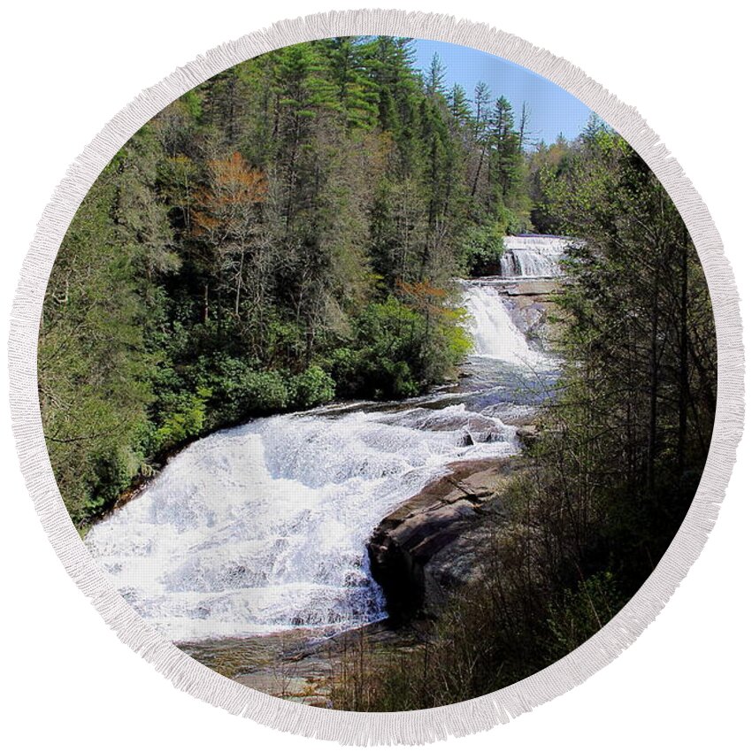 Waterfalls Round Beach Towel featuring the photograph Triple Falls View by Allen Nice-Webb