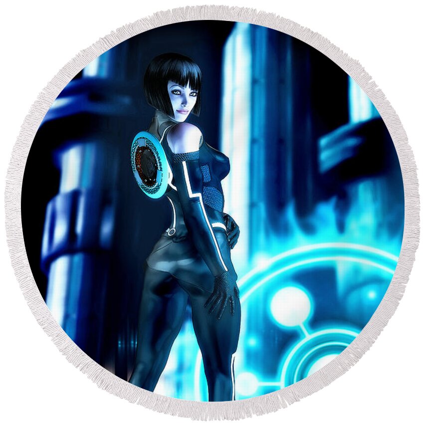 Tron Round Beach Towel featuring the digital art Tron Quorra by Alicia Hollinger