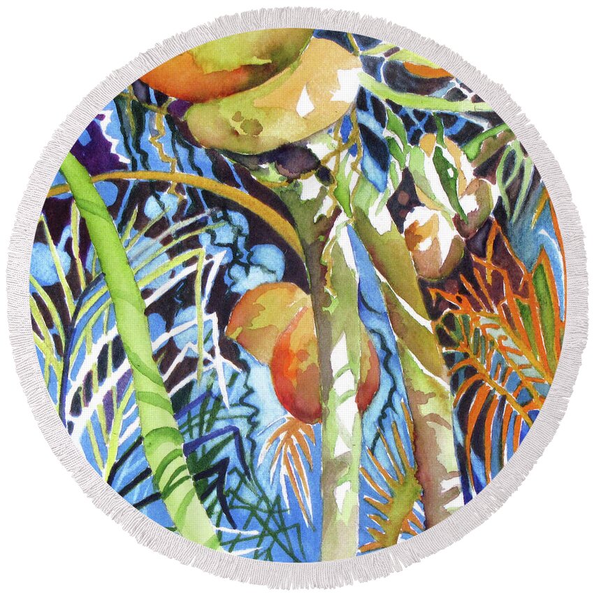 Design Round Beach Towel featuring the painting Tropical Design 2 by Rae Andrews