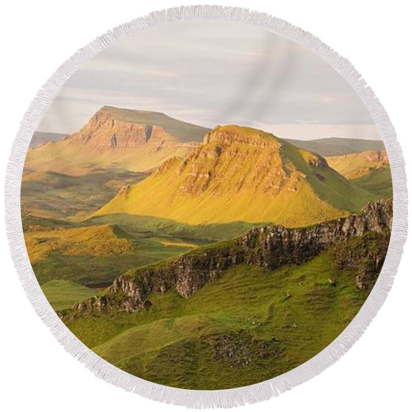 Isle Of Skye Round Beach Towel featuring the photograph Trotternish Summer Panorama by Stephen Taylor