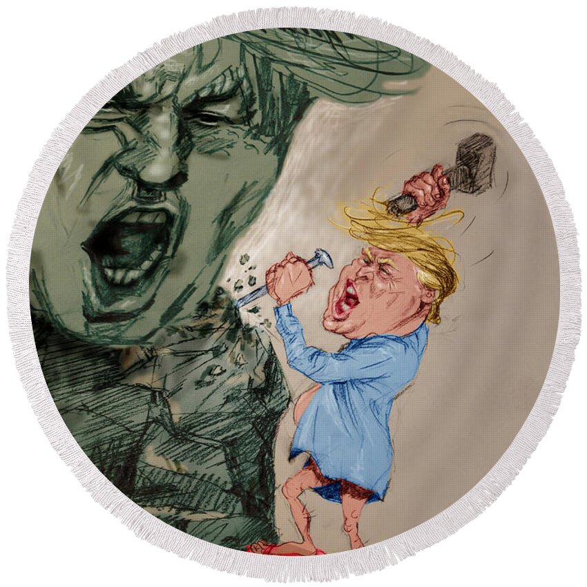 Donald Trump Round Beach Towel featuring the painting Trump Shaping the Future by Ylli Haruni