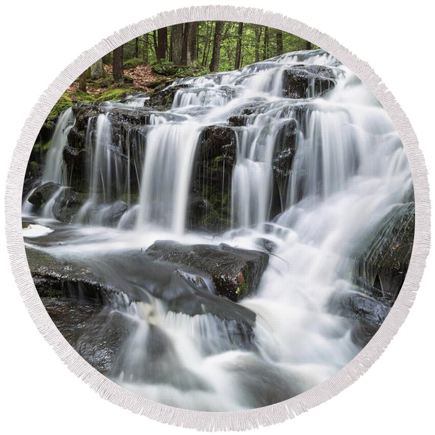 Tucker Brook Falls Milford Nh New Hampshire Newengland U.s.a. Usa England Outside Outdoors Brian Hale Brianhalephoto Long Exposure Longexposure Water Fall Spring Summer Waterfalls River Nature Outside Natural Outdoors Natural Trees Forest Woods Brush Bushes Round Beach Towel featuring the photograph Tucker Brook Falls 3 by Brian Hale