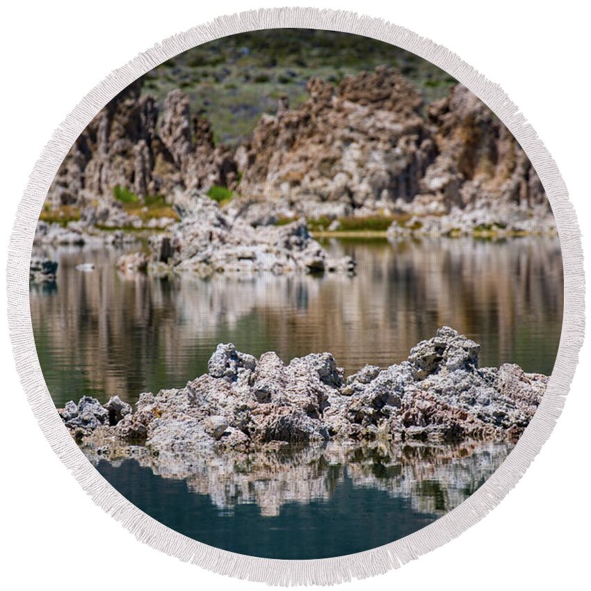 Mono Lake Round Beach Towel featuring the photograph Tuffa Reflection 2 by Anthony Michael Bonafede