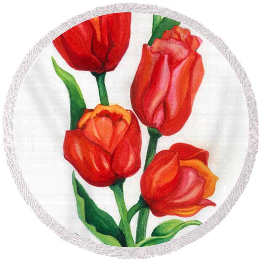 Tulips Round Beach Towel featuring the painting Tulip Time by Barbara Jewell