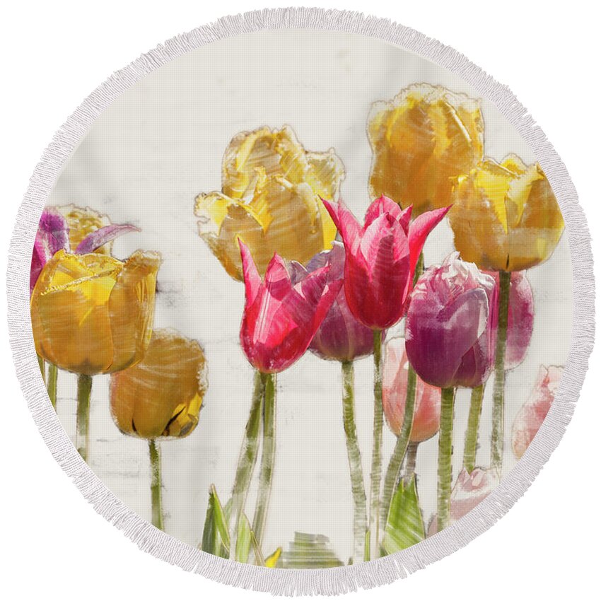 5dii Round Beach Towel featuring the digital art Tulipe by Mark Mille