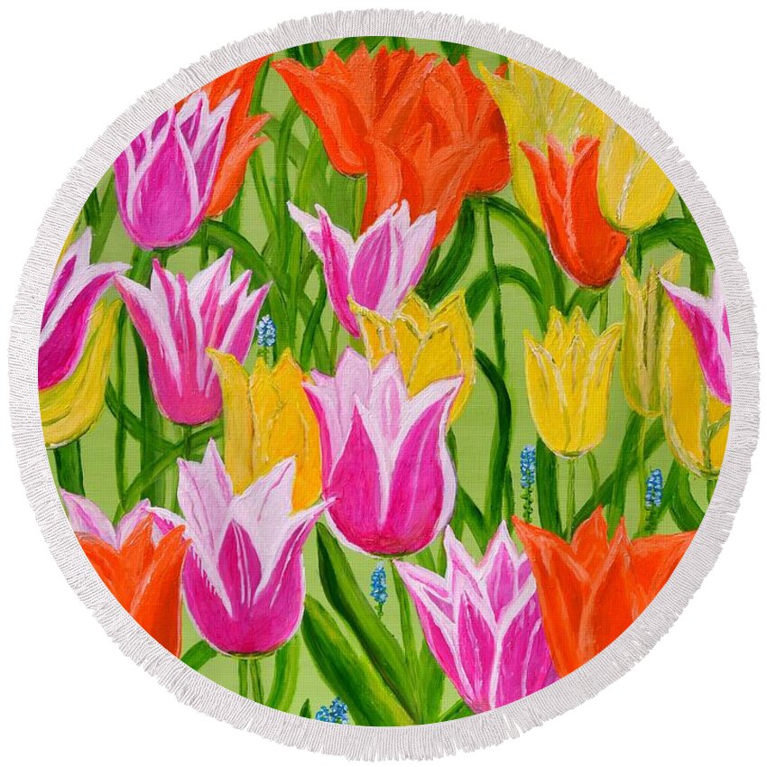 Tulips Round Beach Towel featuring the painting Tulips by Magdalena Frohnsdorff