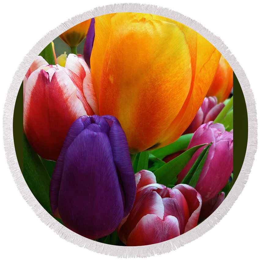 Tulips Round Beach Towel featuring the photograph Tulips Smiling by Marie Hicks
