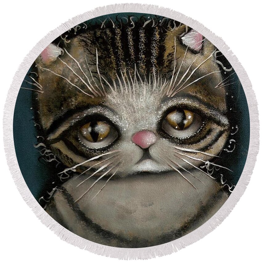 Kittie Cat Round Beach Towel featuring the painting Tully by Abril Andrade