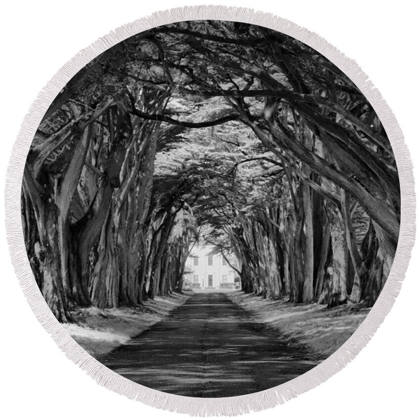 Black And White Round Beach Towel featuring the photograph Tunnel To Marconi Station Black And White by Adam Jewell
