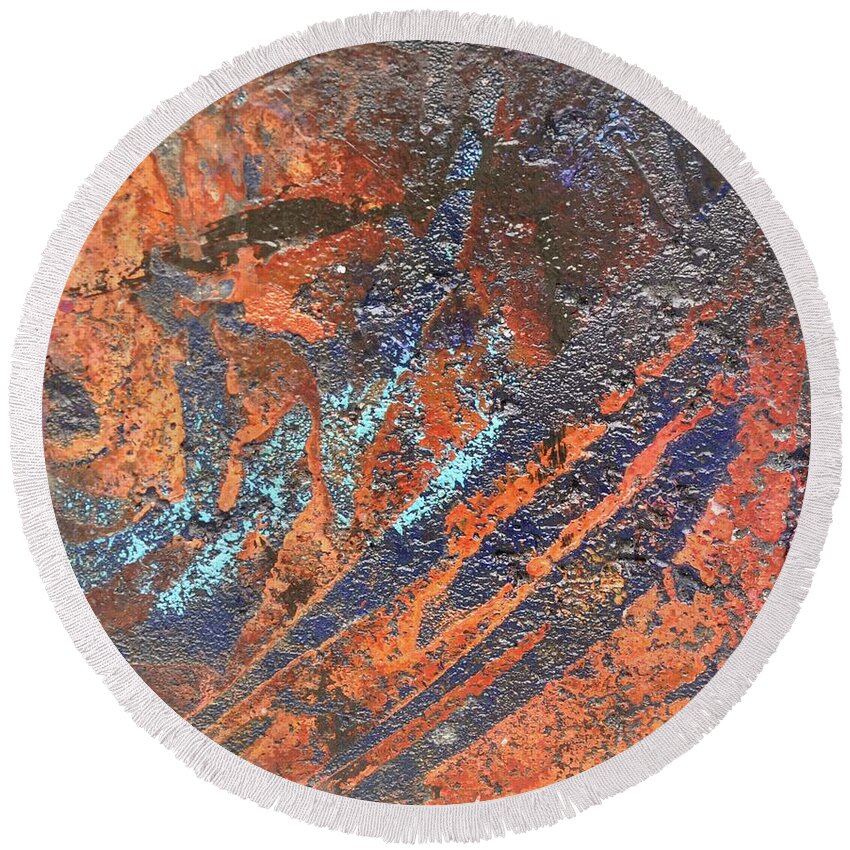 Landscape Round Beach Towel featuring the painting Turn to Stone by Eduard Meinema