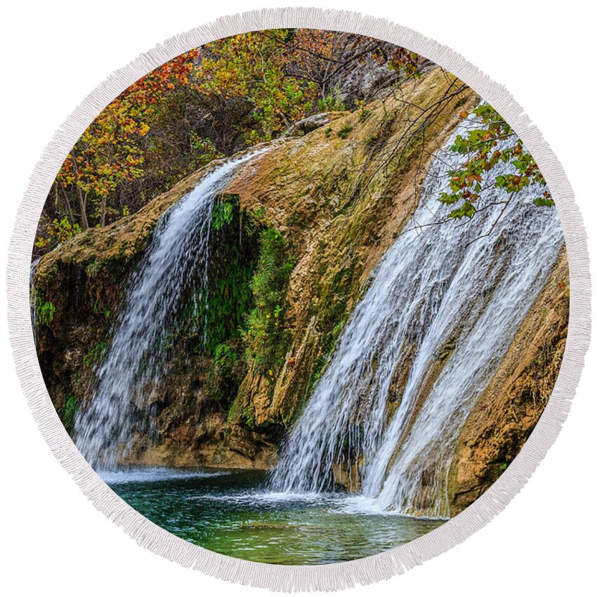 Green Round Beach Towel featuring the photograph Turner Falls by Doug Long