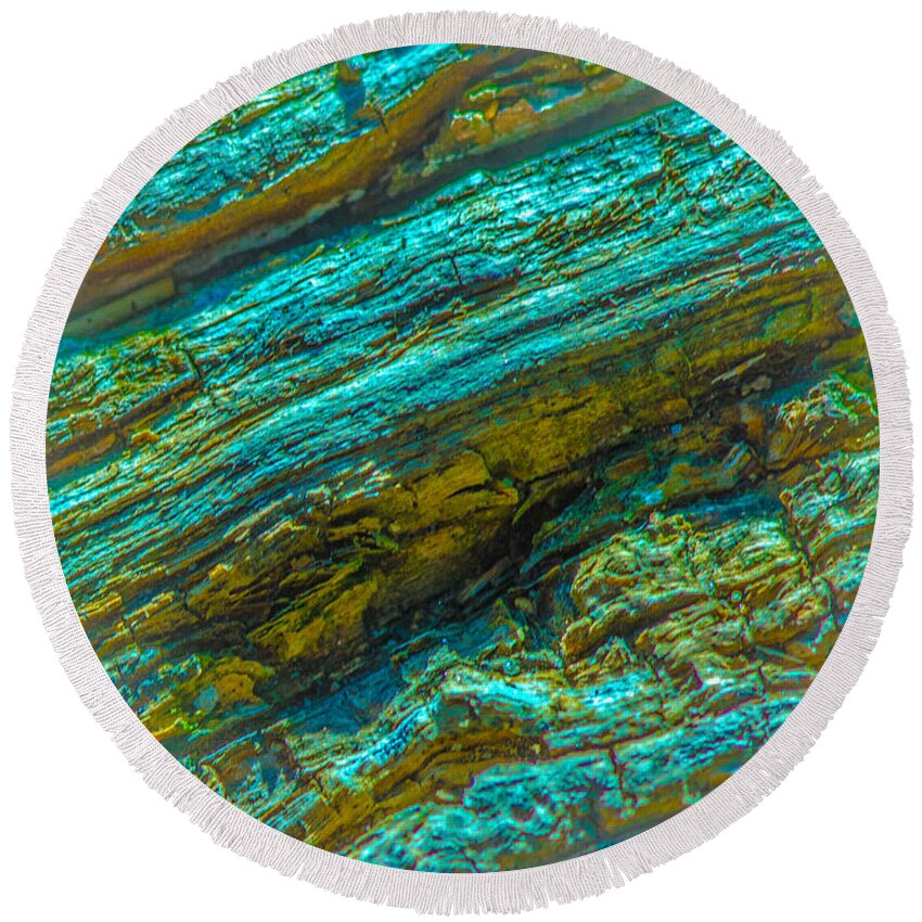 Burl Round Beach Towel featuring the photograph Turquoise Burl Abstract by Bruce Pritchett