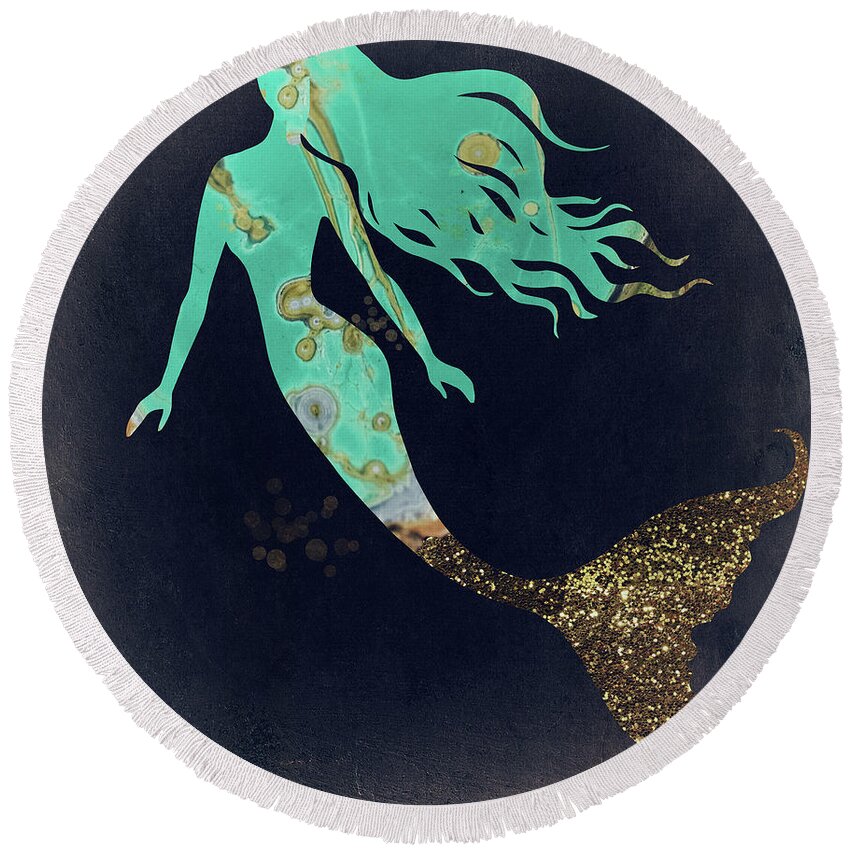 Mermaid Round Beach Towel featuring the painting Turquoise Mermaid by Mindy Sommers
