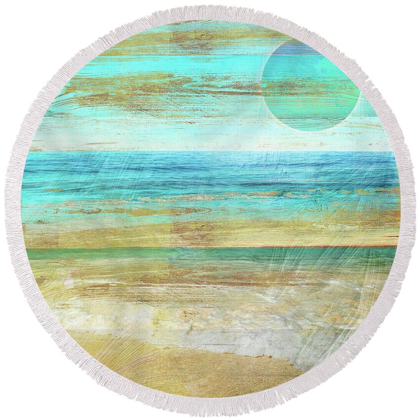 Turquoise Round Beach Towel featuring the painting Turquoise Moon Day by Mindy Sommers