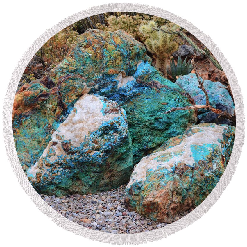 Rock Round Beach Towel featuring the photograph Turquoise Rocks by Donna Greene