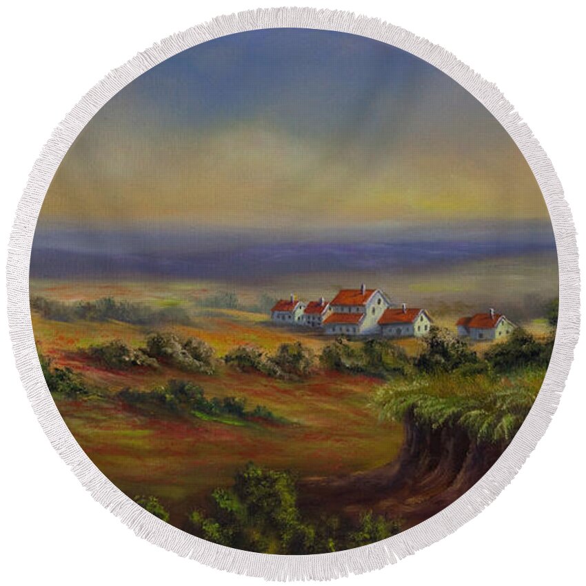 Tuscany Painting Round Beach Towel featuring the painting Tuscany at Dusk by Charlotte Blanchard
