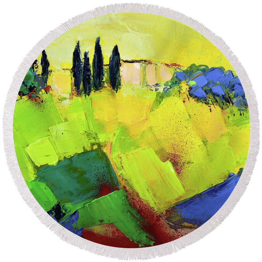 Tuscany Round Beach Towel featuring the painting Tuscany Colors by Elise Palmigiani