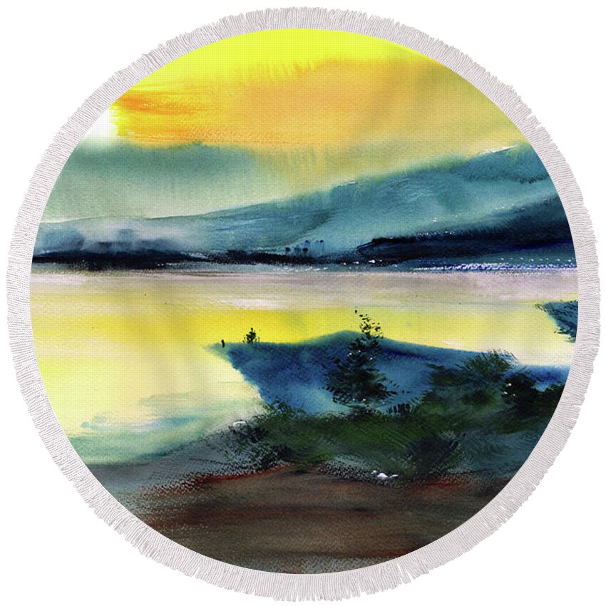 Nature Round Beach Towel featuring the painting Twilight 4 by Anil Nene