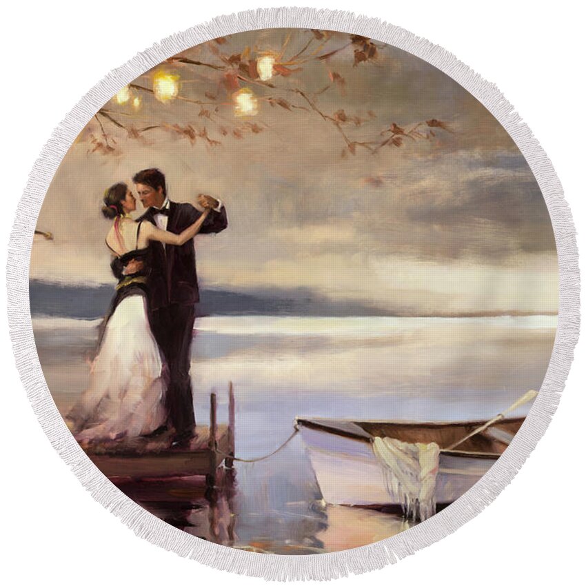 Romance Round Beach Towel featuring the painting Twilight Romance by Steve Henderson