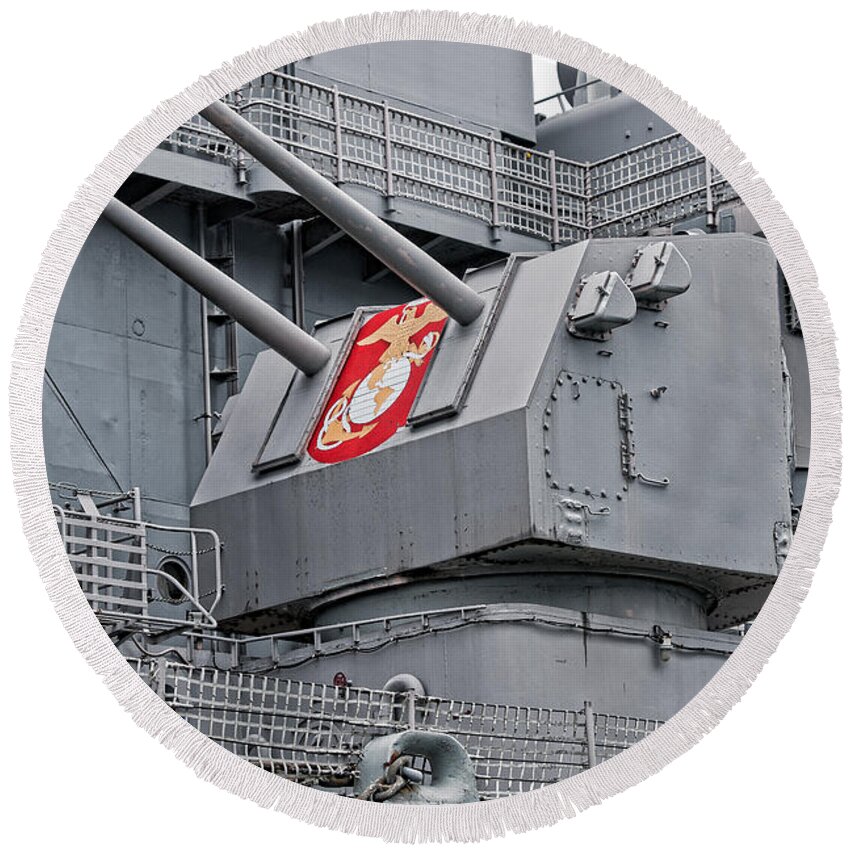 Uss Wisconsin Round Beach Towel featuring the photograph Twin Fives by Christopher Holmes