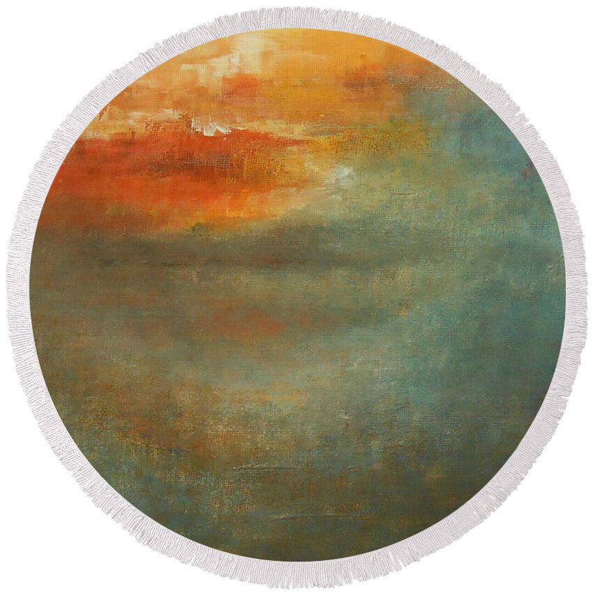 Abstract Round Beach Towel featuring the painting Twin Flame by Jane See