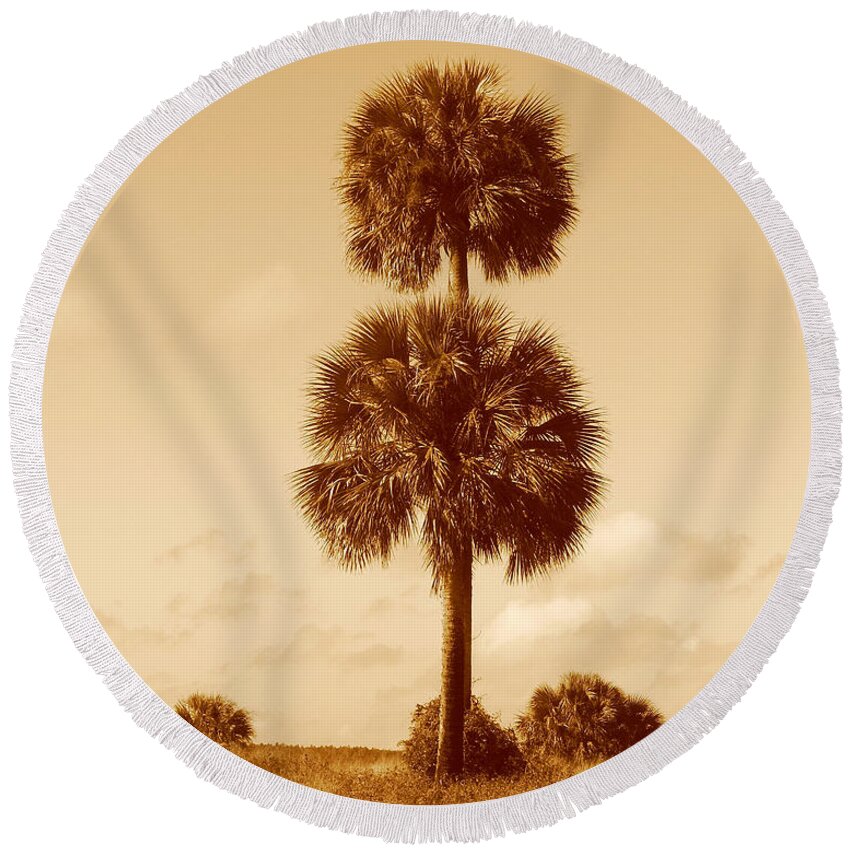 Nature Round Beach Towel featuring the photograph Twin Palms by Peggy Urban