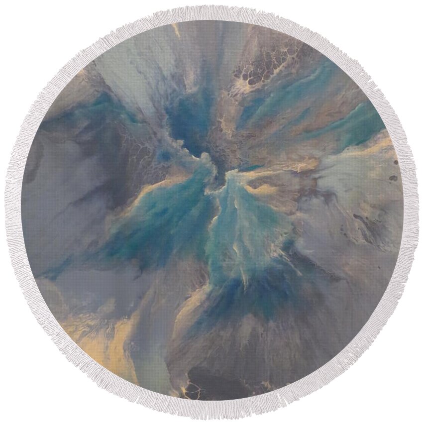 Abstract Round Beach Towel featuring the painting Twins by Soraya Silvestri