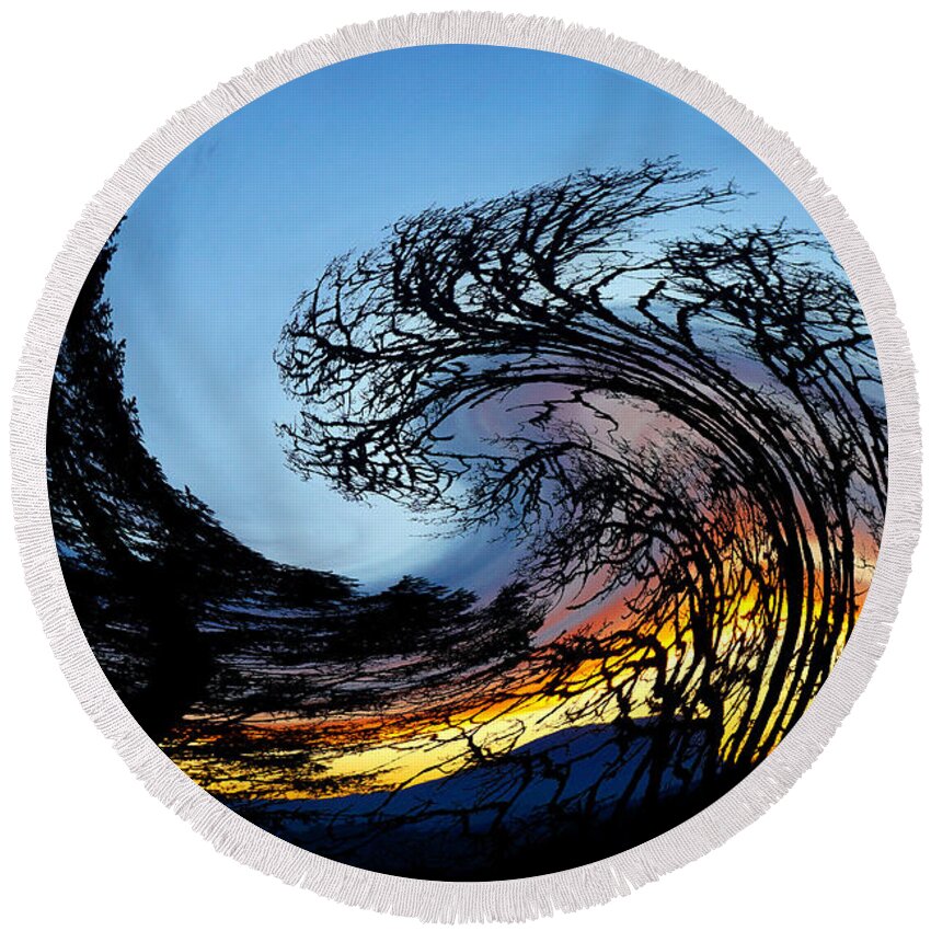 Art Round Beach Towel featuring the photograph Twisted Sunset by Ben Upham III