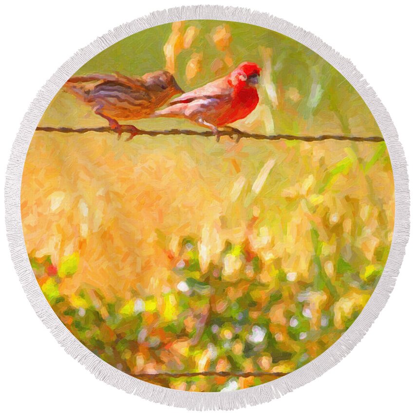 Bird Round Beach Towel featuring the photograph Two Birds On A Wire by Wingsdomain Art and Photography