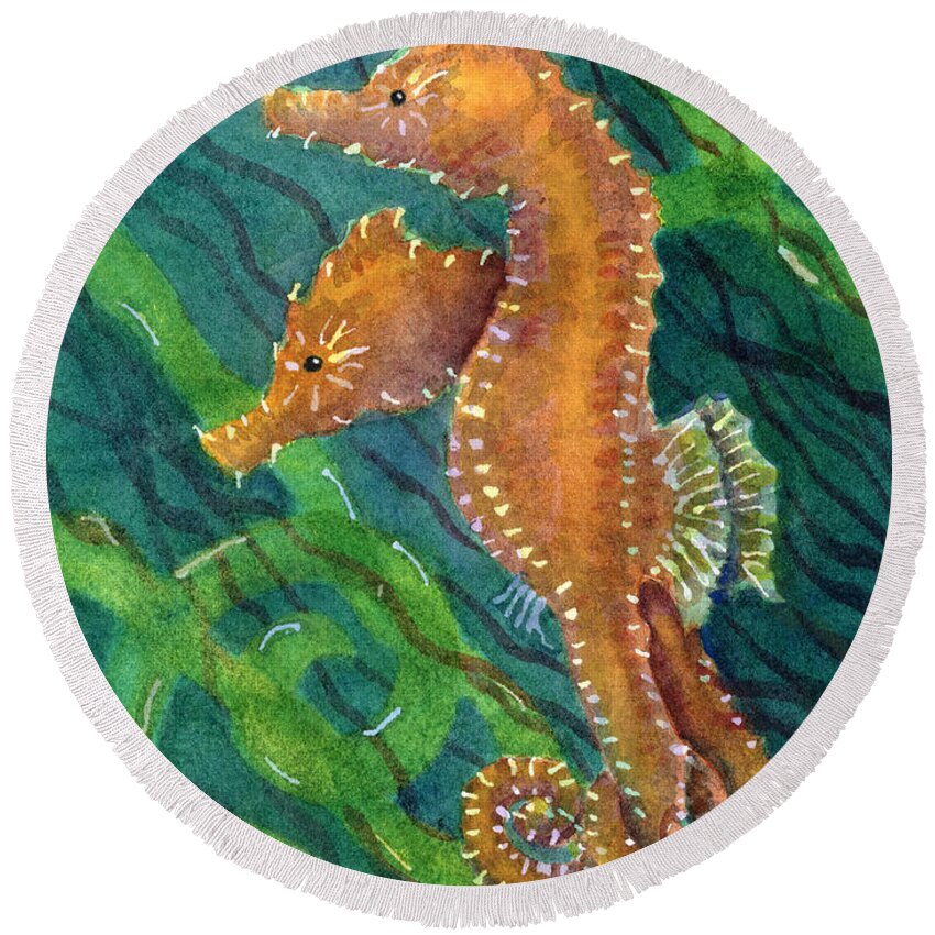 Seahorse Round Beach Towel featuring the painting Two By Sea by Amy Kirkpatrick