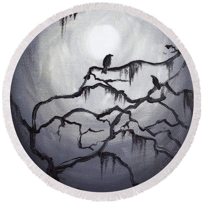 Crow Round Beach Towel featuring the painting Two Crows and Spanish Moss by Melissa Herrin