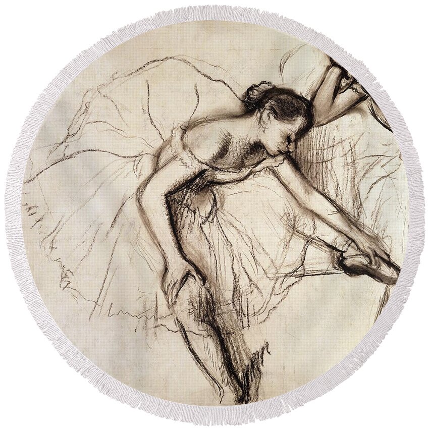 Degas Round Beach Towel featuring the drawing Two Dancers Resting by Edgar Degas