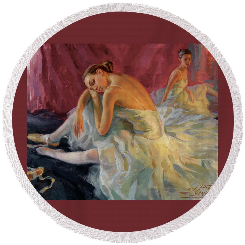 Ballet Round Beach Towel featuring the painting Two Dancers by Serguei Zlenko