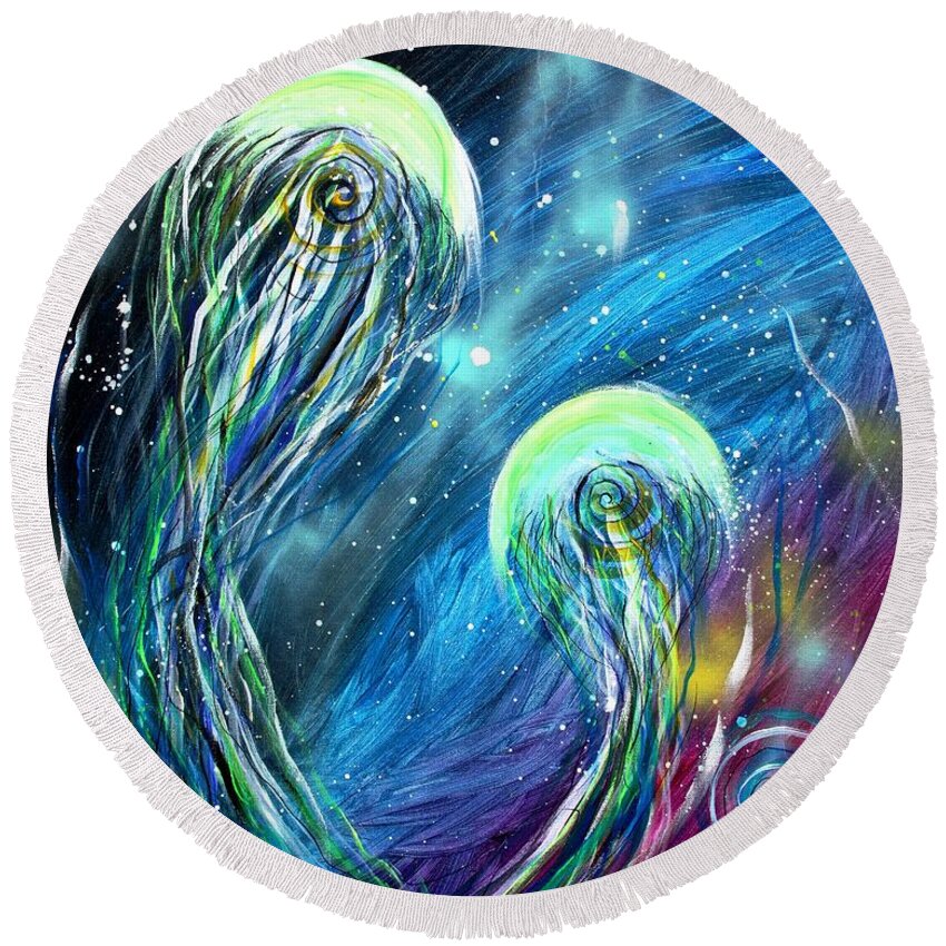Jellyfish Round Beach Towel featuring the painting Two Into by J Vincent Scarpace