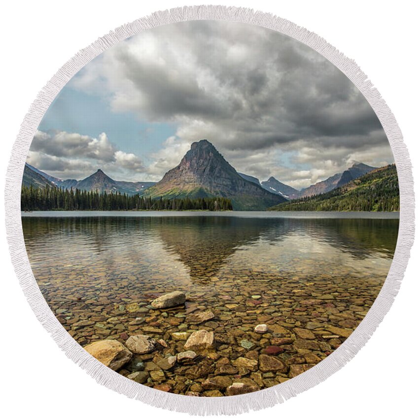 Glacier Round Beach Towel featuring the photograph Two Medicine Lake by Peter Tellone