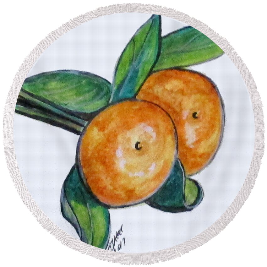 Water Color Round Beach Towel featuring the painting Two Oranges by Clyde J Kell