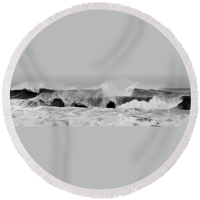 Jersey Shore Round Beach Towel featuring the photograph Two Waves Are Better Than One - Jersey Shore by Angie Tirado